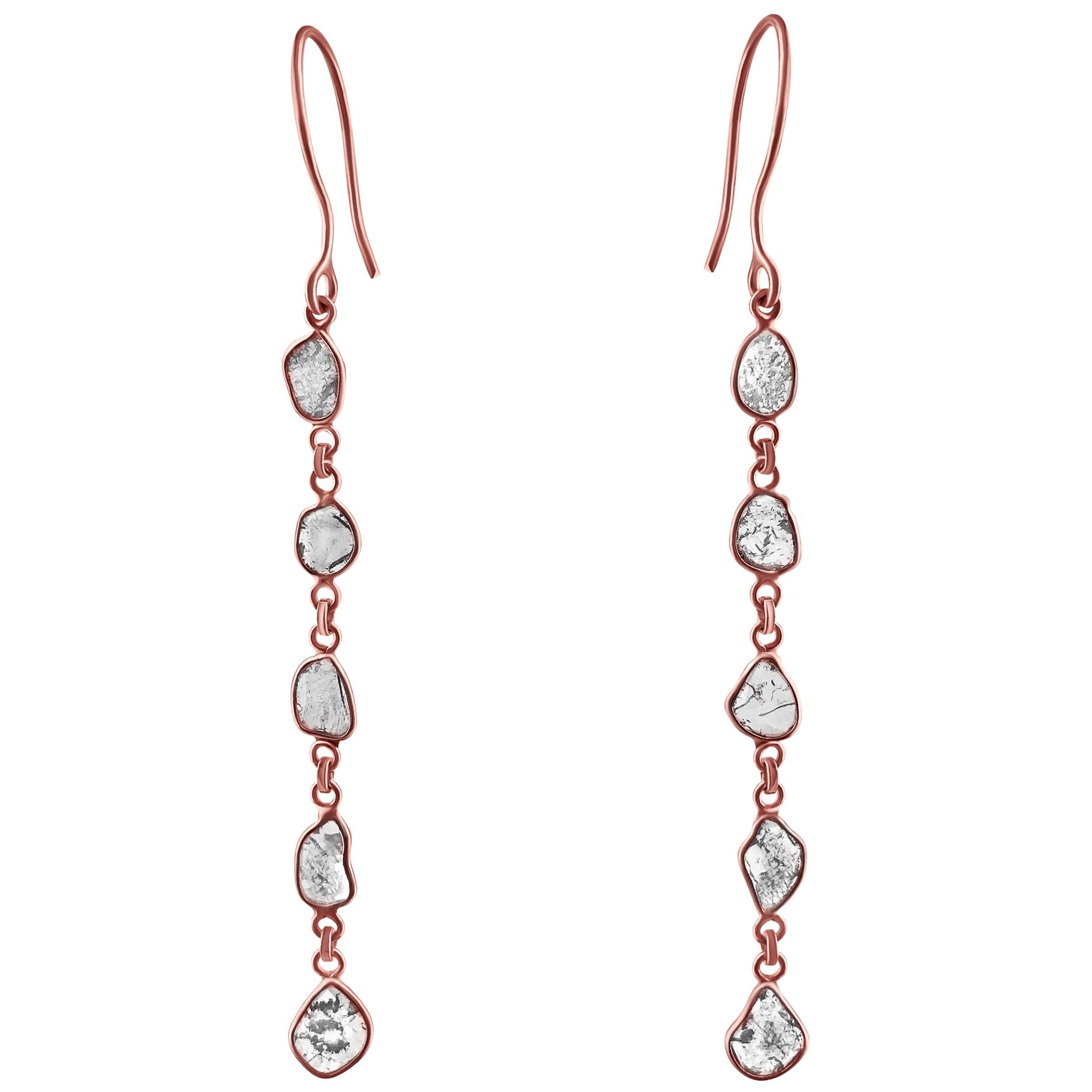 Rock & Divine Dawn Diamond Drop Earrings in 18 Karat Rose Gold F VS2 1.50 Carat