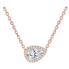 Rock & Divine Day Collection Perfect Pear Pendant Halo Necklace in 18K Rose Gold