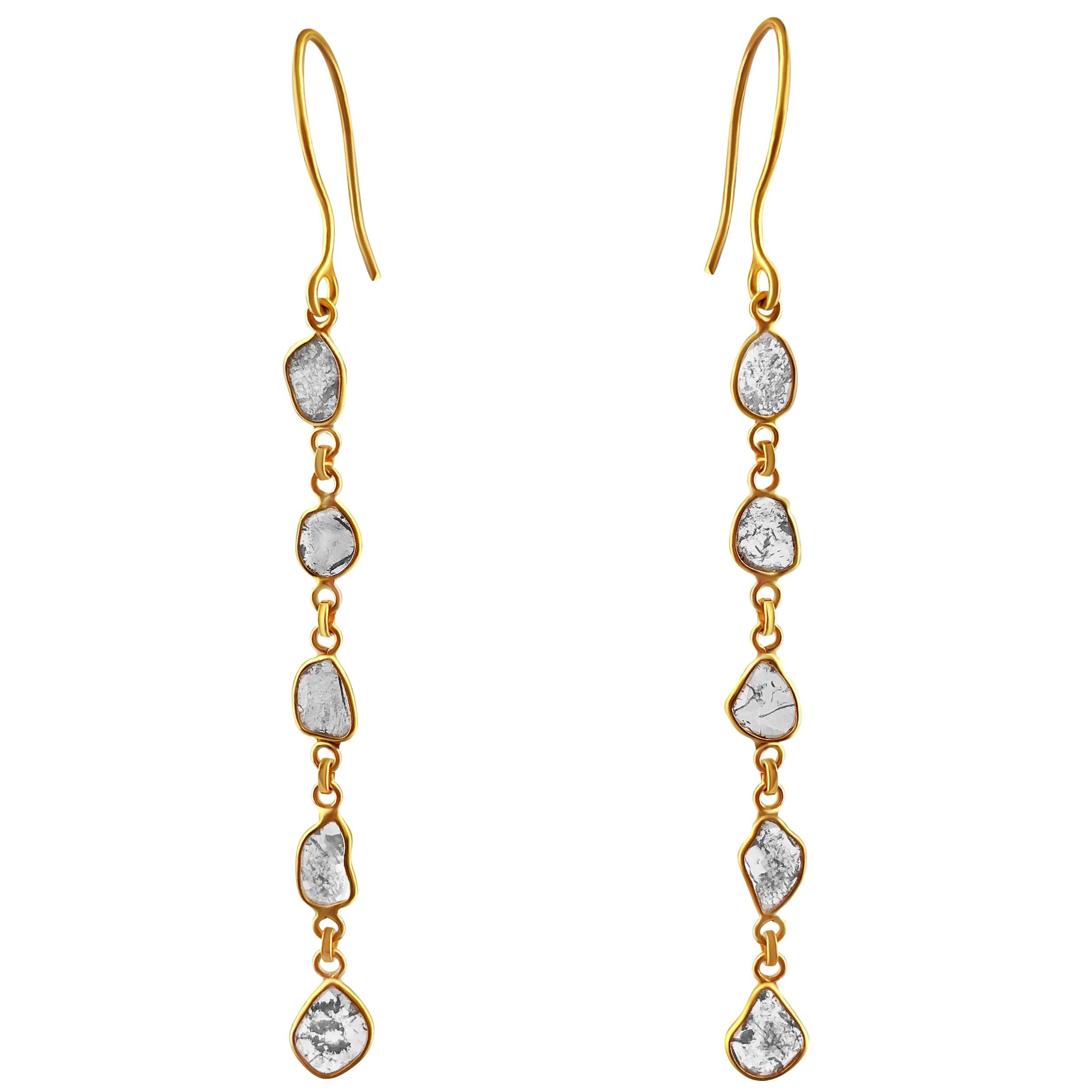 Rock & Divine Diamond Drop Dawn Earrings in 18k Yellow Gold F VS2 1.50 Carat