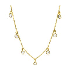 Rock & Divine Mini Lily Pad Dangles Diamond Necklace in 18 Karat Yellow Gold