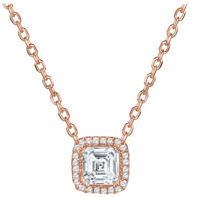 Rock & Divine Perfect Square Diamond Necklace in 18K Rose Gold F VS2 0.72 CTW