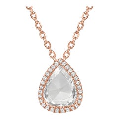 Rock & Divine Rose Cut Diamond Rain Drop Necklace in 18k Rose Gold F VS2 0.90CTW