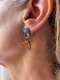 Rock Dragon Rossella Ugolini Burnished Sterling Silver Diamonds Citrine Earrings