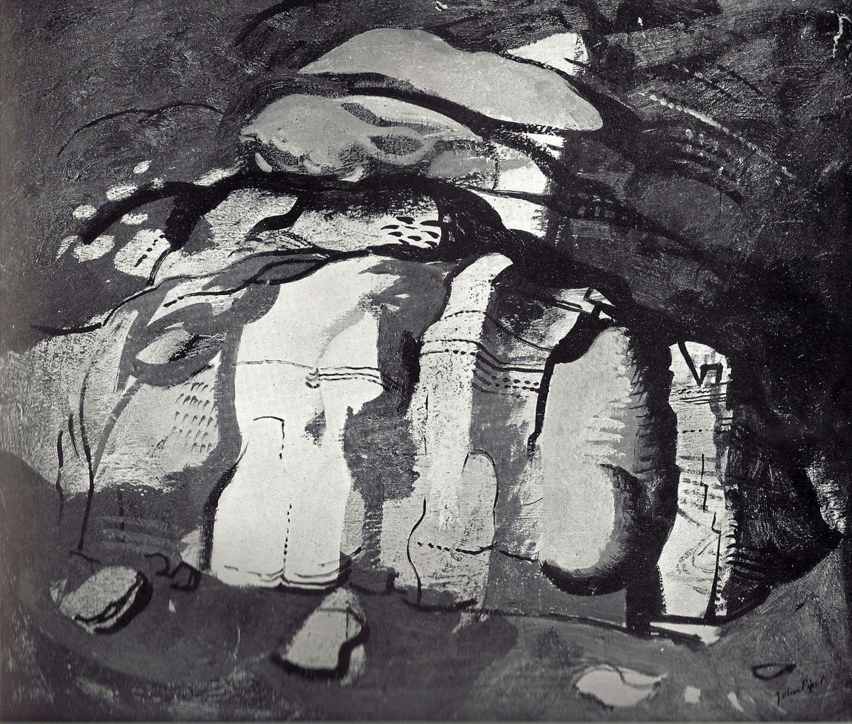 Hand-Painted John Piper, Rock-Face, Modern British, Oil on Panel, 20th Century, Abstract