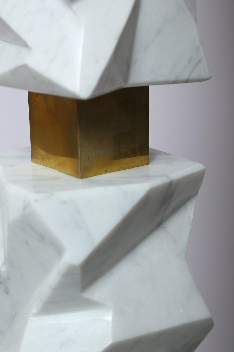 Rock Floor Lamp In White Carrara Marble Handmade In Italy For