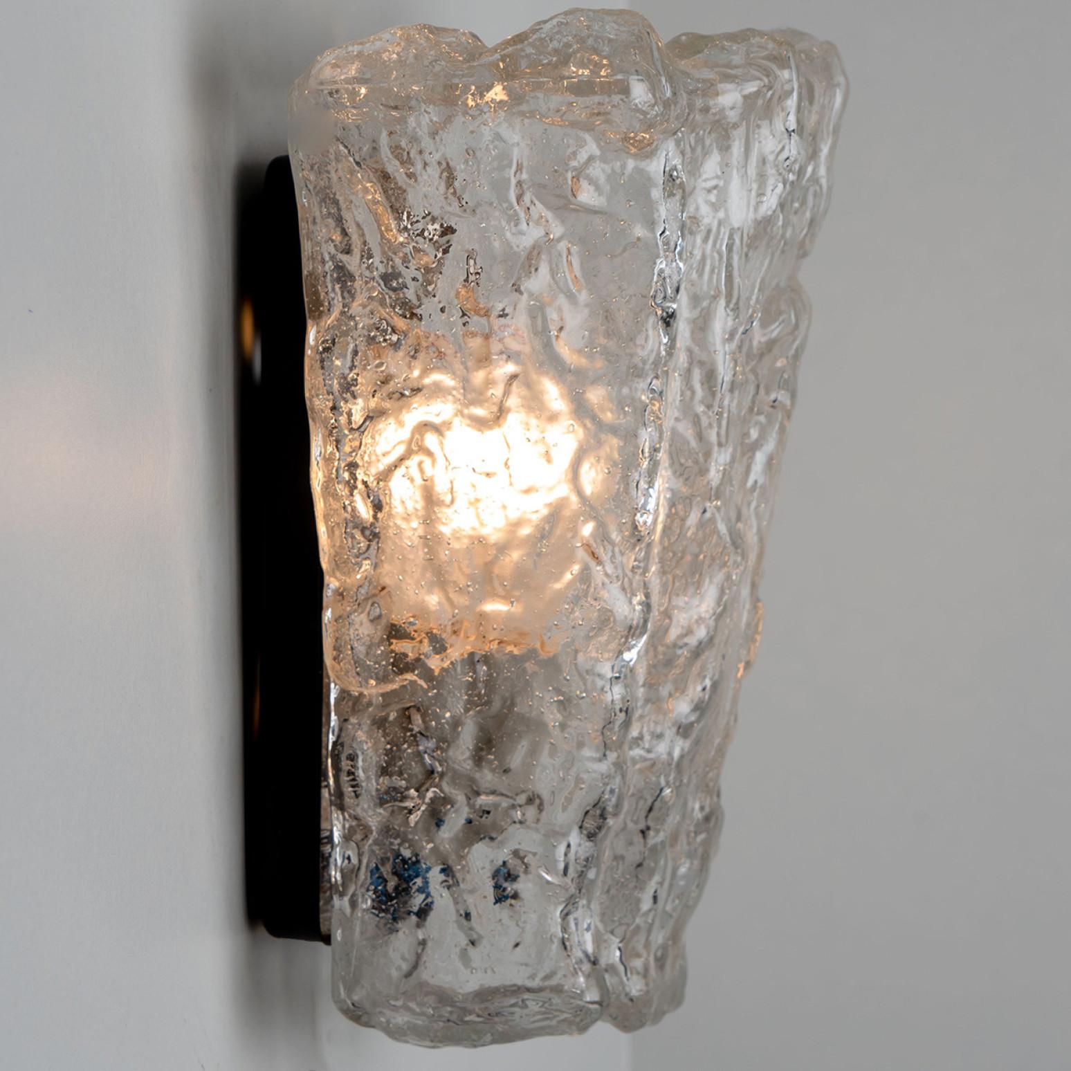 Rock Glass and Brass Wall Sconces by Hillebrand , 1960s For Sale 3