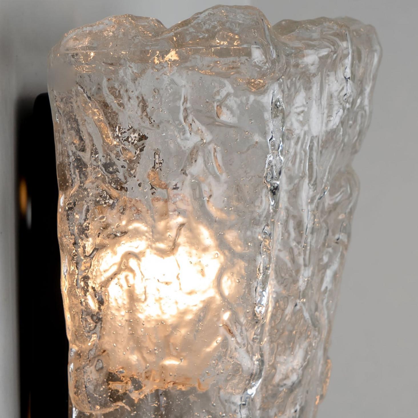 Rock Glass and Brass Wall Sconces by Hillebrand , 1960s For Sale 3