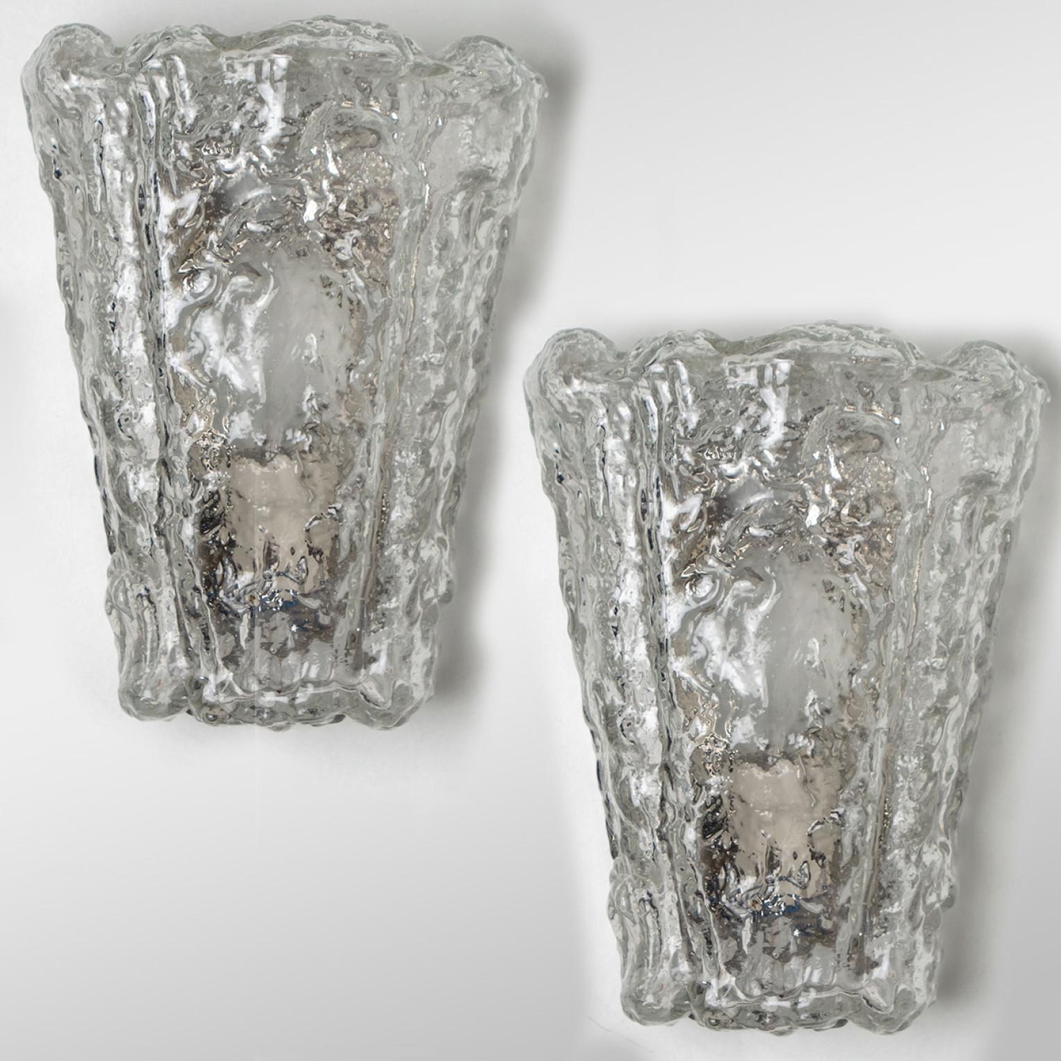 Rock Glass and Brass Wall Sconces by Hillebrand , 1960s For Sale 5