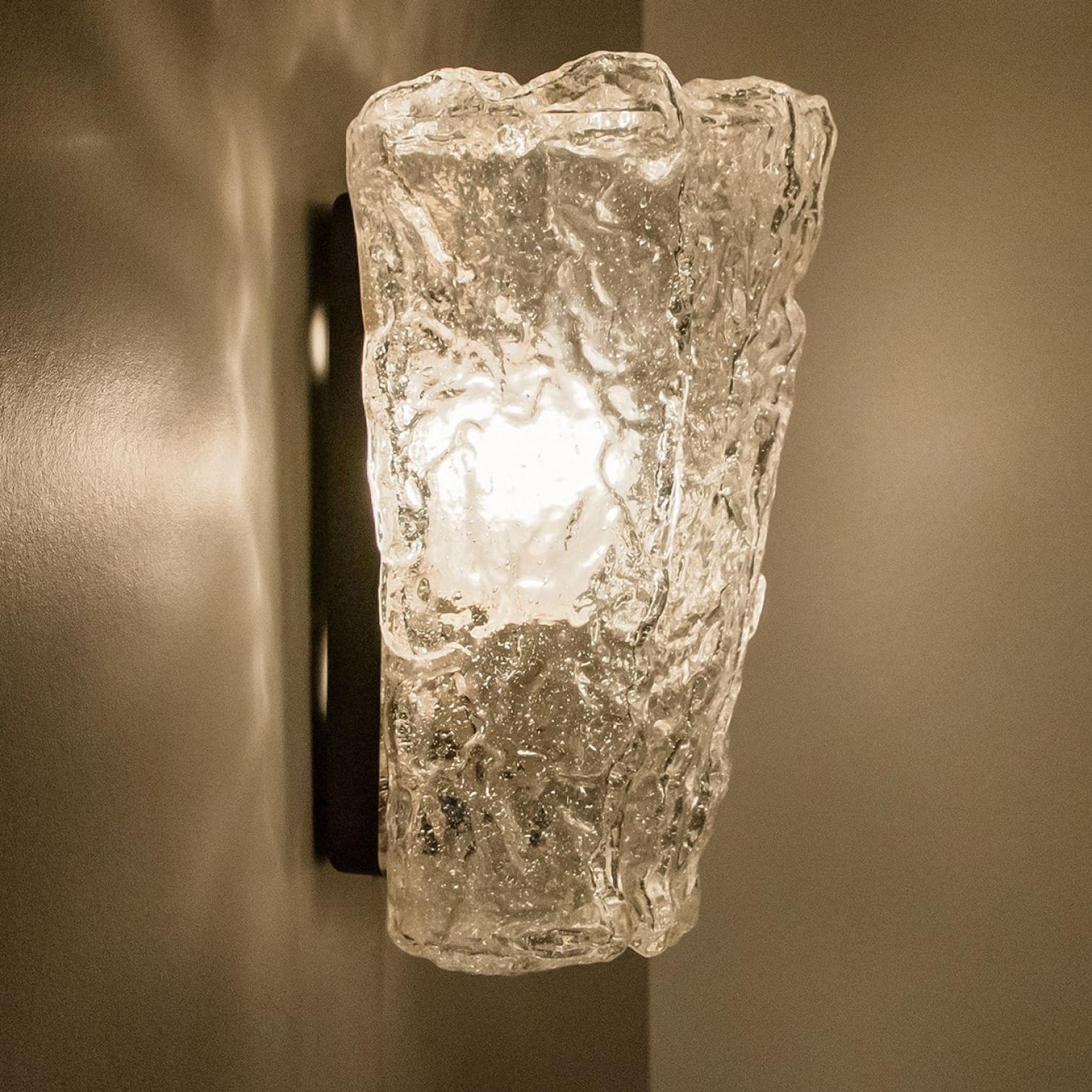 Rock Glass and Brass Wall Sconces by Hillebrand , 1960s For Sale 5