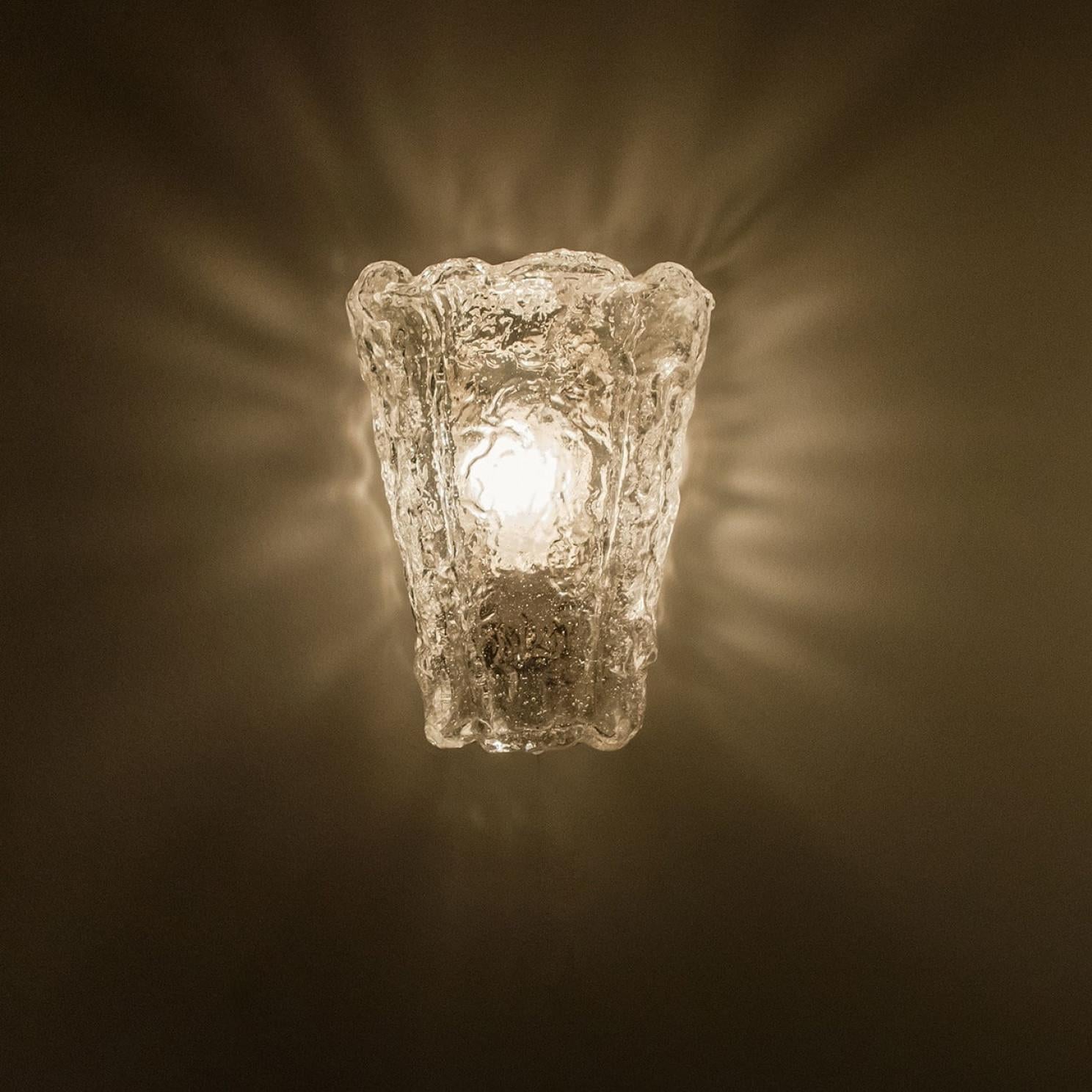 Rock Glass and Brass Wall Sconces by Hillebrand , 1960s For Sale 6