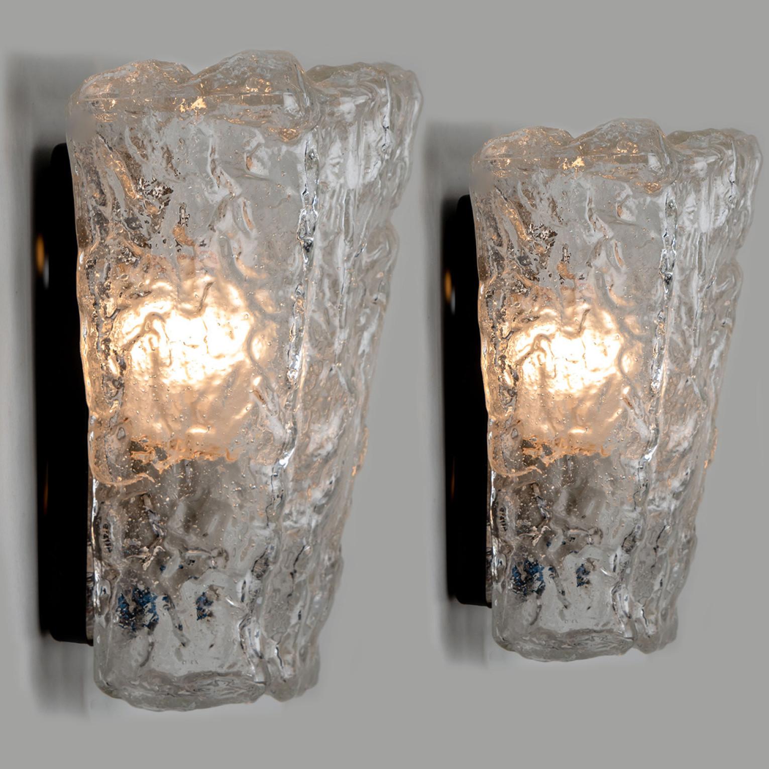 Other Rock Glass and Brass Wall Sconces by Hillebrand , 1960s For Sale
