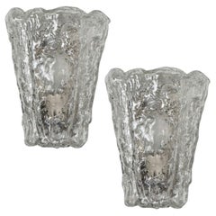 Rock Glass and Brass Wall Sconces by Hillebrand , 1960s