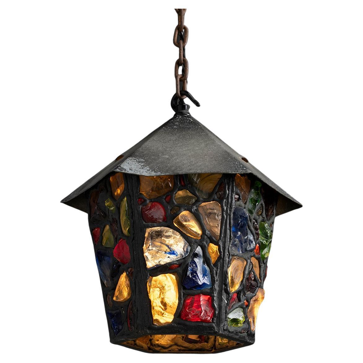 Rock Glass Lantern, England 1950 For Sale