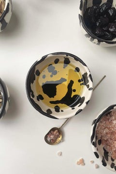 Bols à dîner Rock faits main - Lot de 4 - Vaisselle éclabousssée noire et blanche