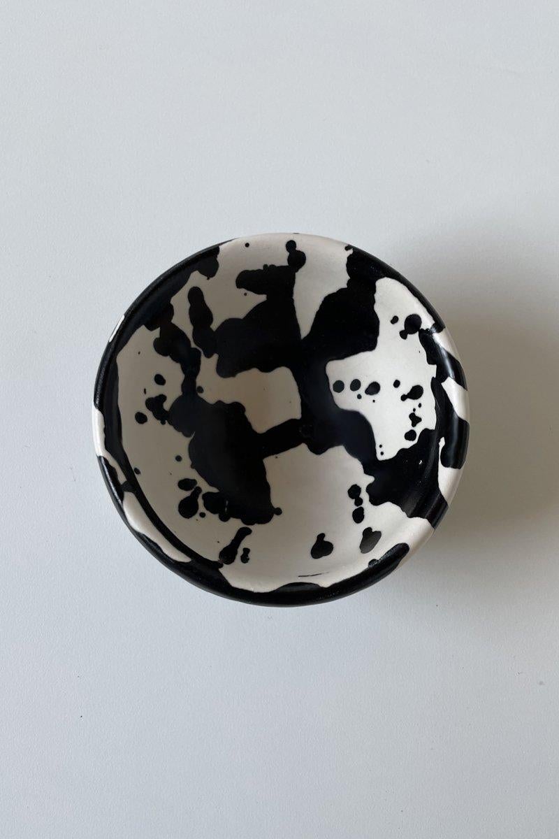 Hand-Painted Rock Handmade Ceramic Dipping Bowls - Set of 4 - Black & White Splatterware For Sale