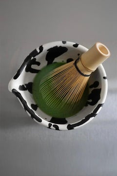 Ciotola Matcha Chawan in ceramica fatta a mano Rock - Splatterware bianco e nero