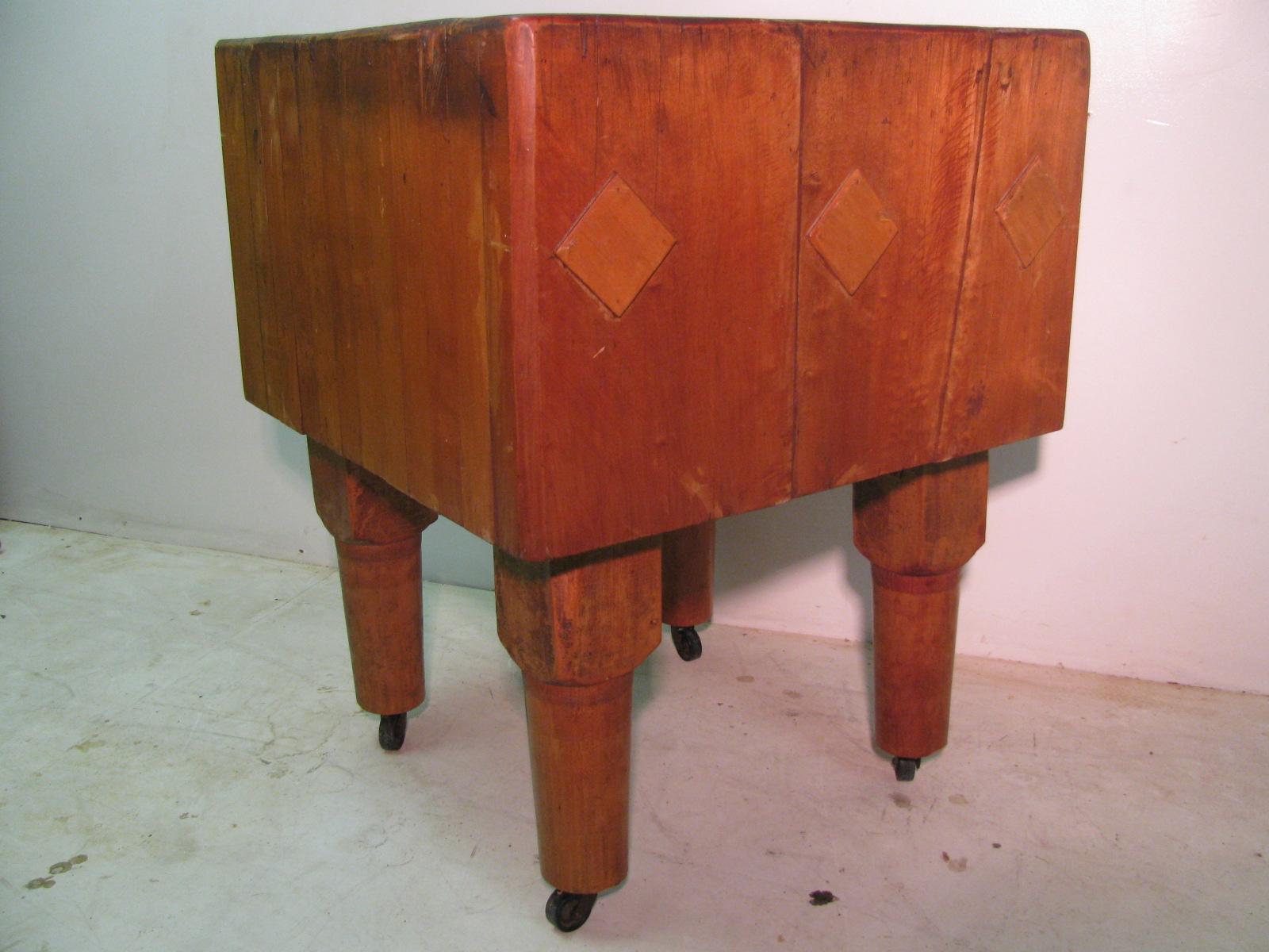 Hand-Crafted Rock Hard Maple Butchers Block Table, circa 1930