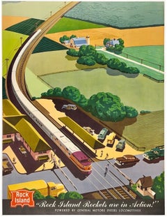 ROCK ISLAND ROCKETS GENERAL MOTORS Original Vintage Railroad Travel Rail Poster
