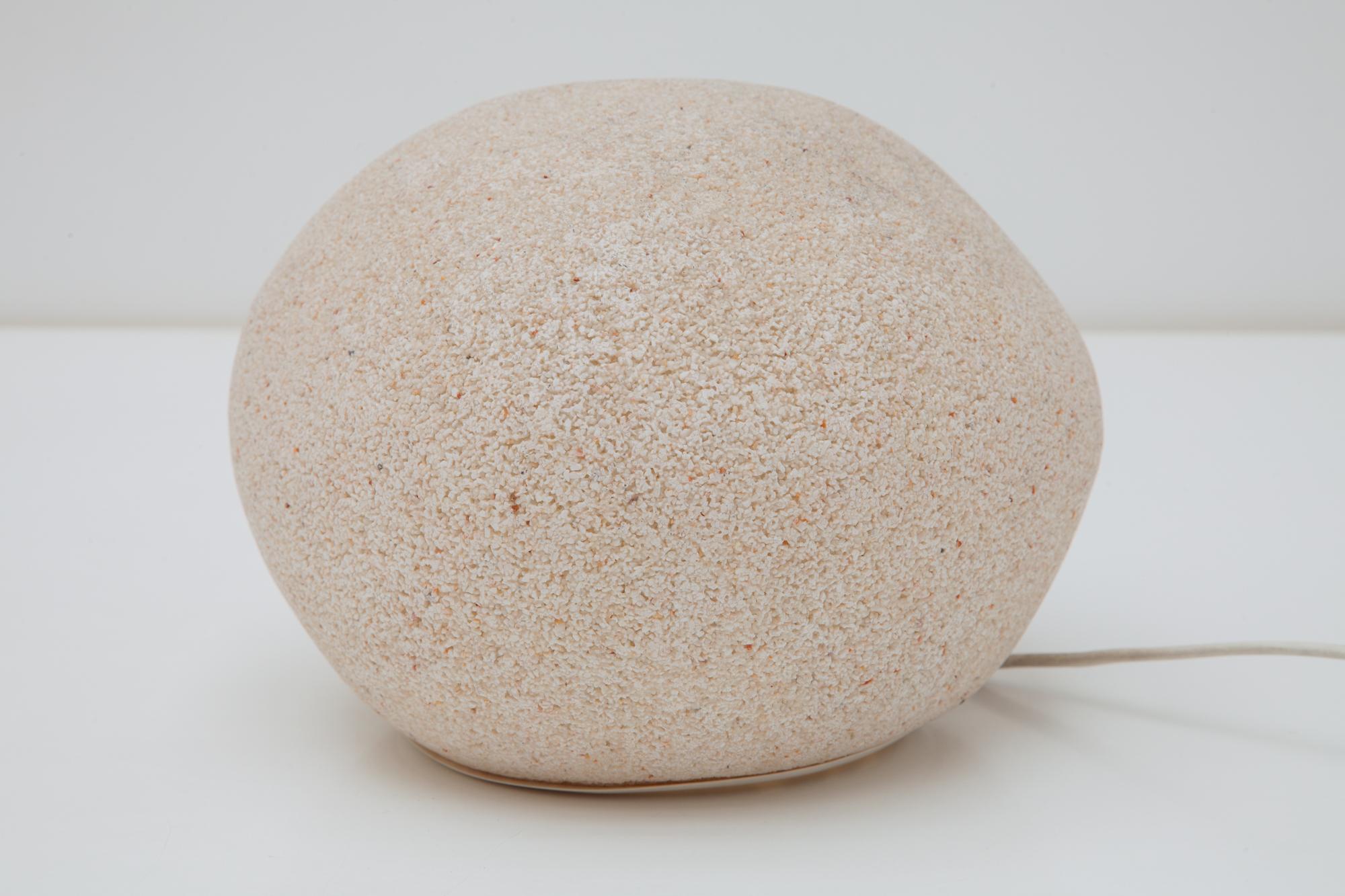 Vintage faux stone lamp by Luminaires Roland Jamois, France. Designed by Andre Cazenave, 1980s. Made with glass-reinforced polyester with embedded marble powder. A beautiful natural element depicted stone in resin designed gives a creative accent to