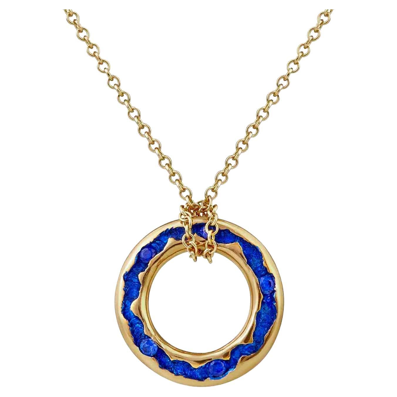 Rock Pool Electric Blue Sapphire Necklace 18ct Yellow Gold For Sale