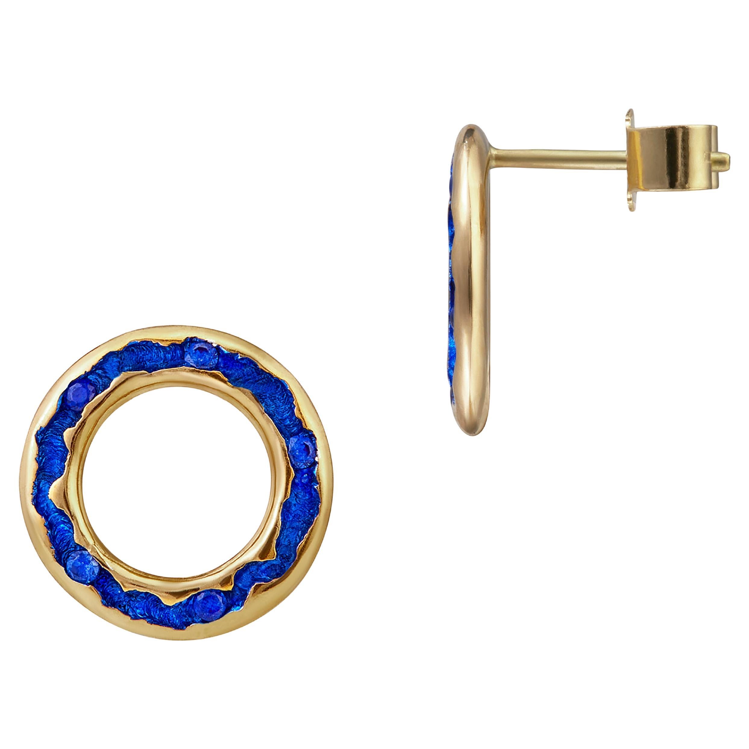 Rock Pool Electric Blue Sapphire Stud Earrings 18ct Yellow Gold