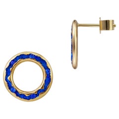 Rock Pool Electric Blue Sapphire Stud Earrings 18ct Yellow Gold