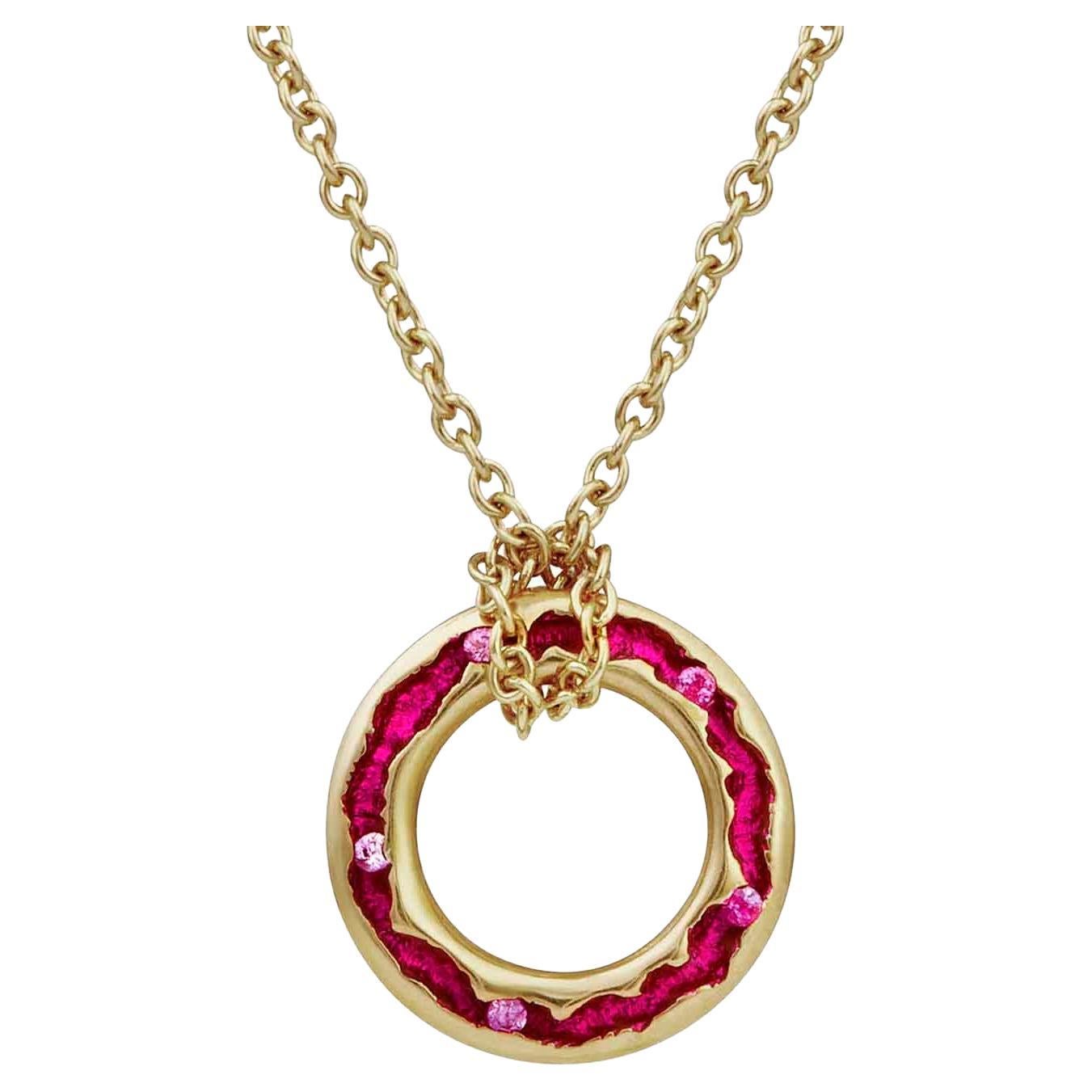 Rock Pool Fuchsia Pink Sapphire Necklace 18ct Yellow Gold For Sale