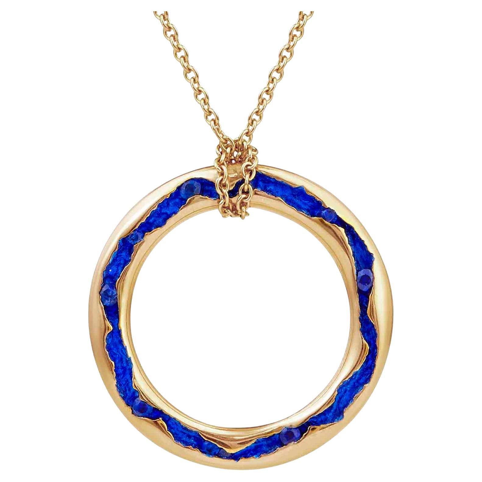 Rock Pool Large Electric Blue Sapphire Necklace 18ct Yellow Gold For Sale