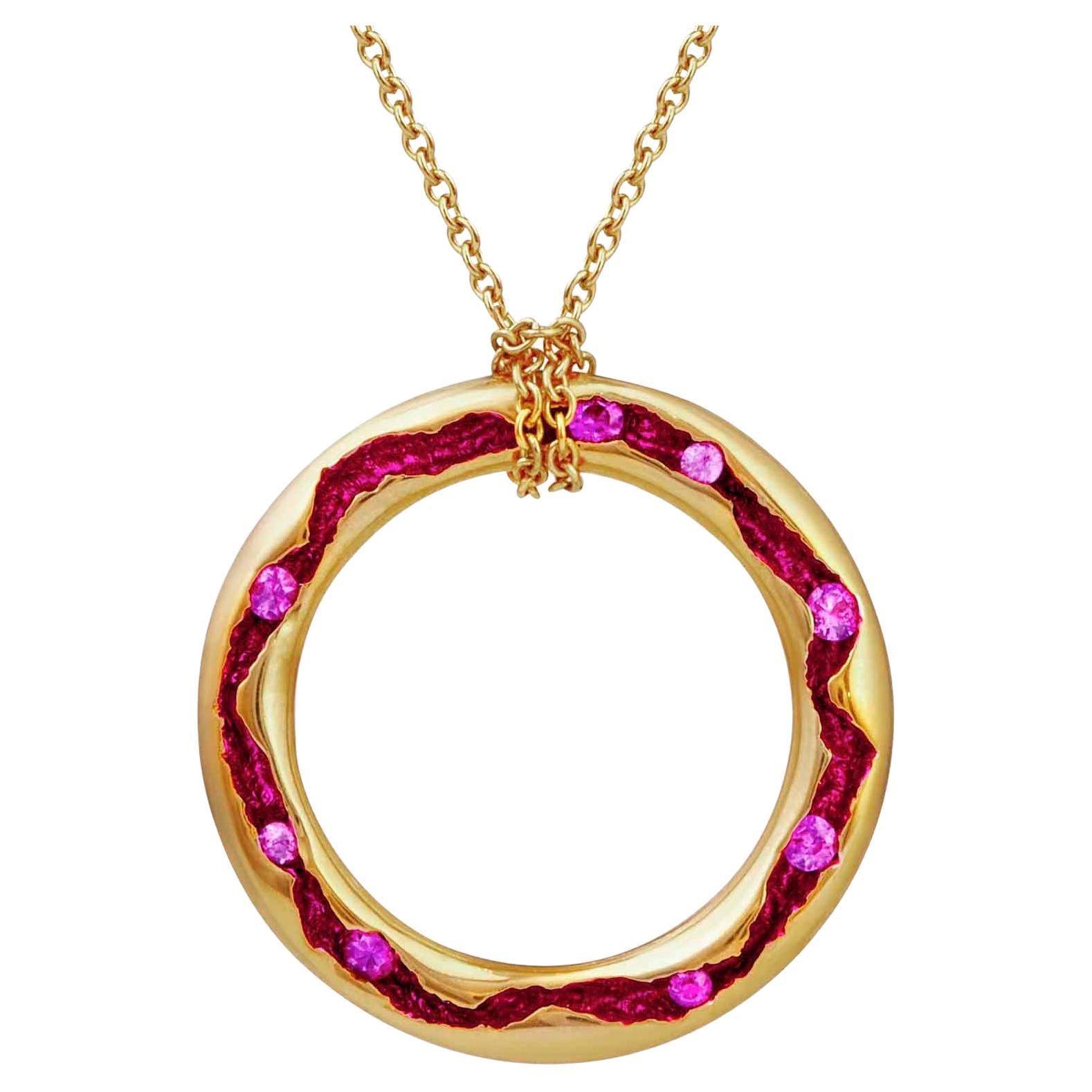 Rock Pool Large Fuchsia Pink Sapphire Necklace 18ct Yellow Gold For Sale