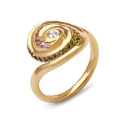 Rock Pool Rainbow Gemstone Spiral 18ct Gold Ring