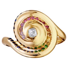 Rock Pool Rainbow Gemstone Spiral 18ct Gold Ring