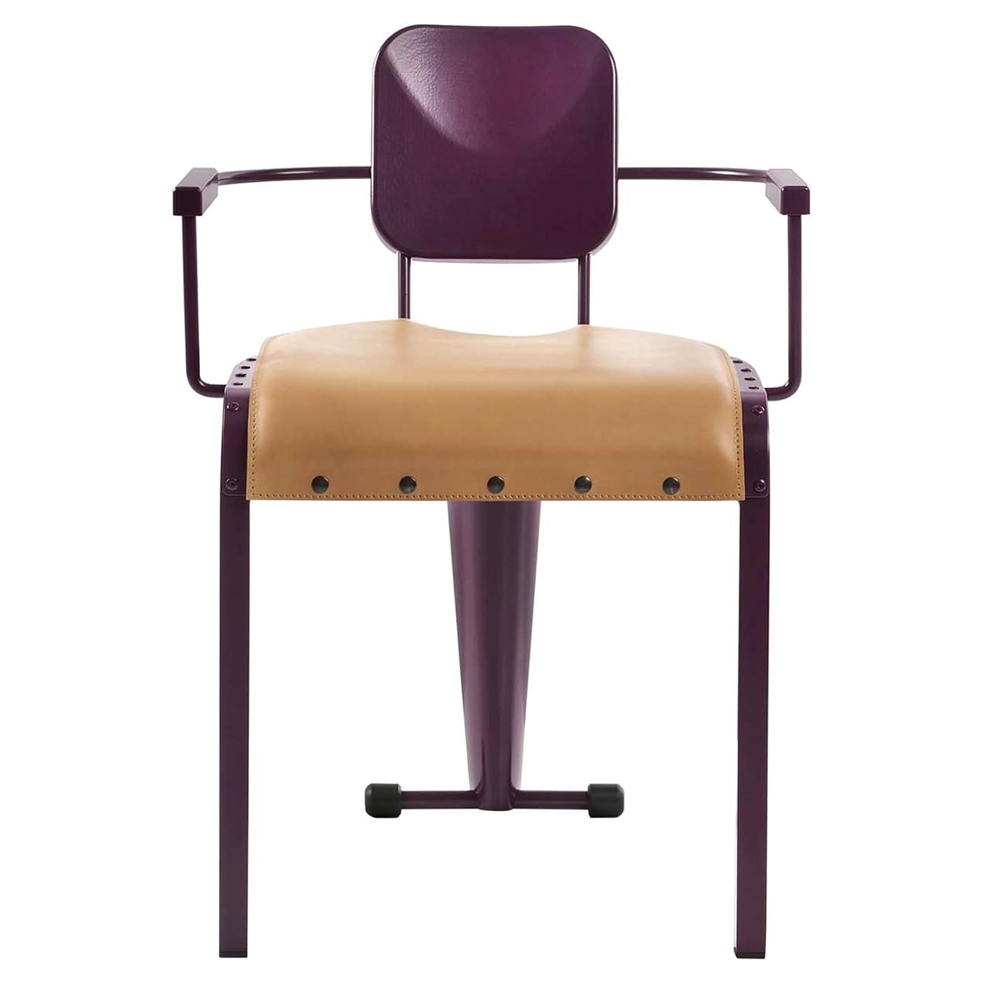 Rock Purple Chair with Leather Seat by Marc Sadler