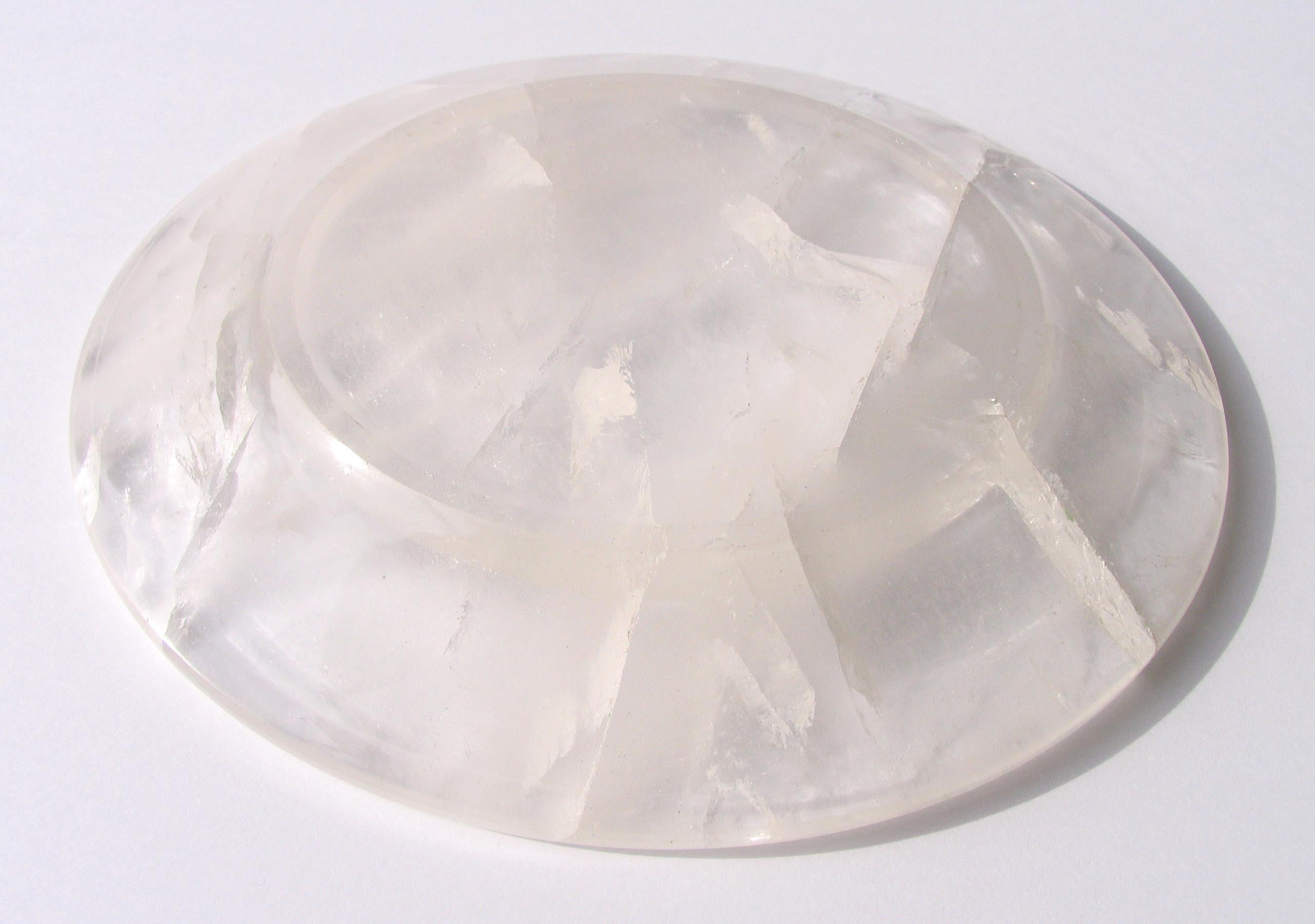 Modern Solid Rock Quartz Crystal Circular Centerpiece Tray For Sale