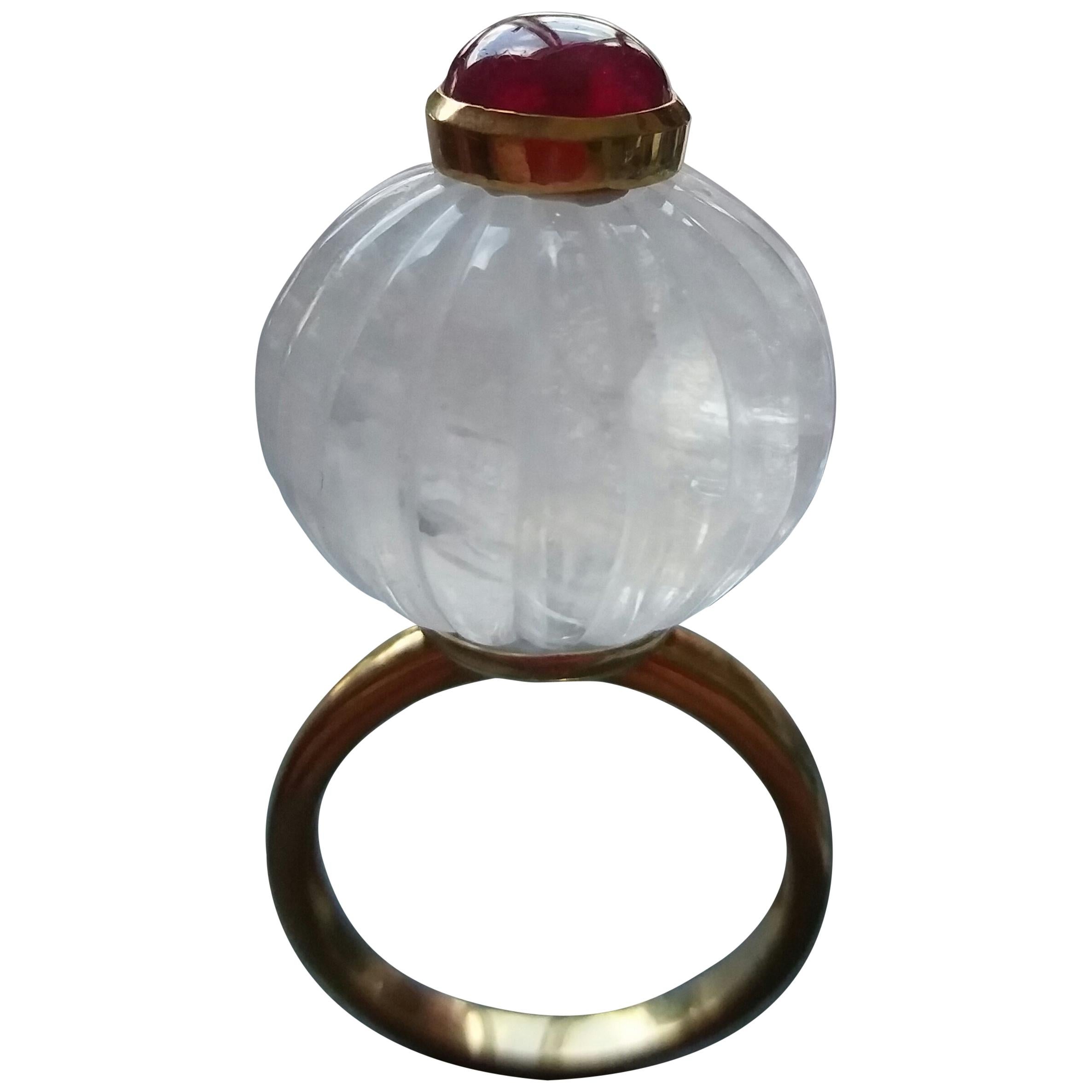 Anillo de Moda Turbante de Cuarzo Roca Cabujón de Rubí Oro Amarillo 14 Kilates en venta