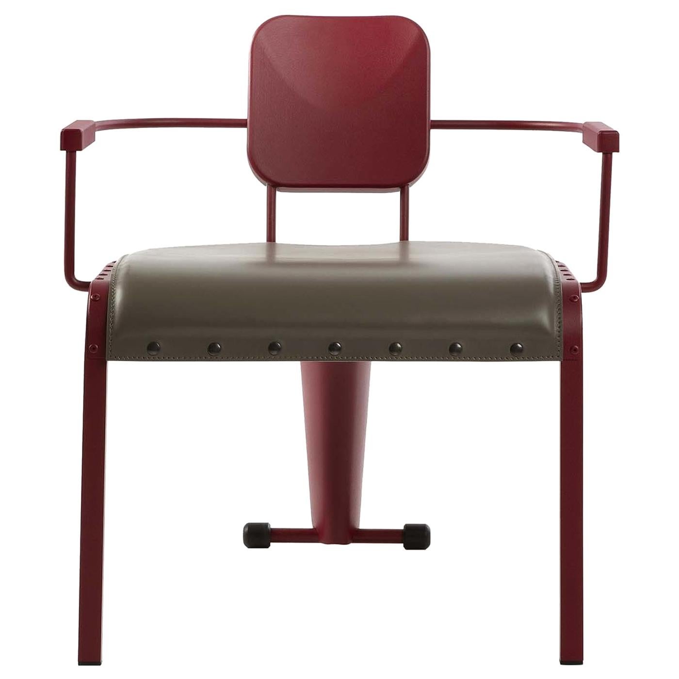 Rock Red Lounge Chair with Gray Leather Seat by Marc Sadler