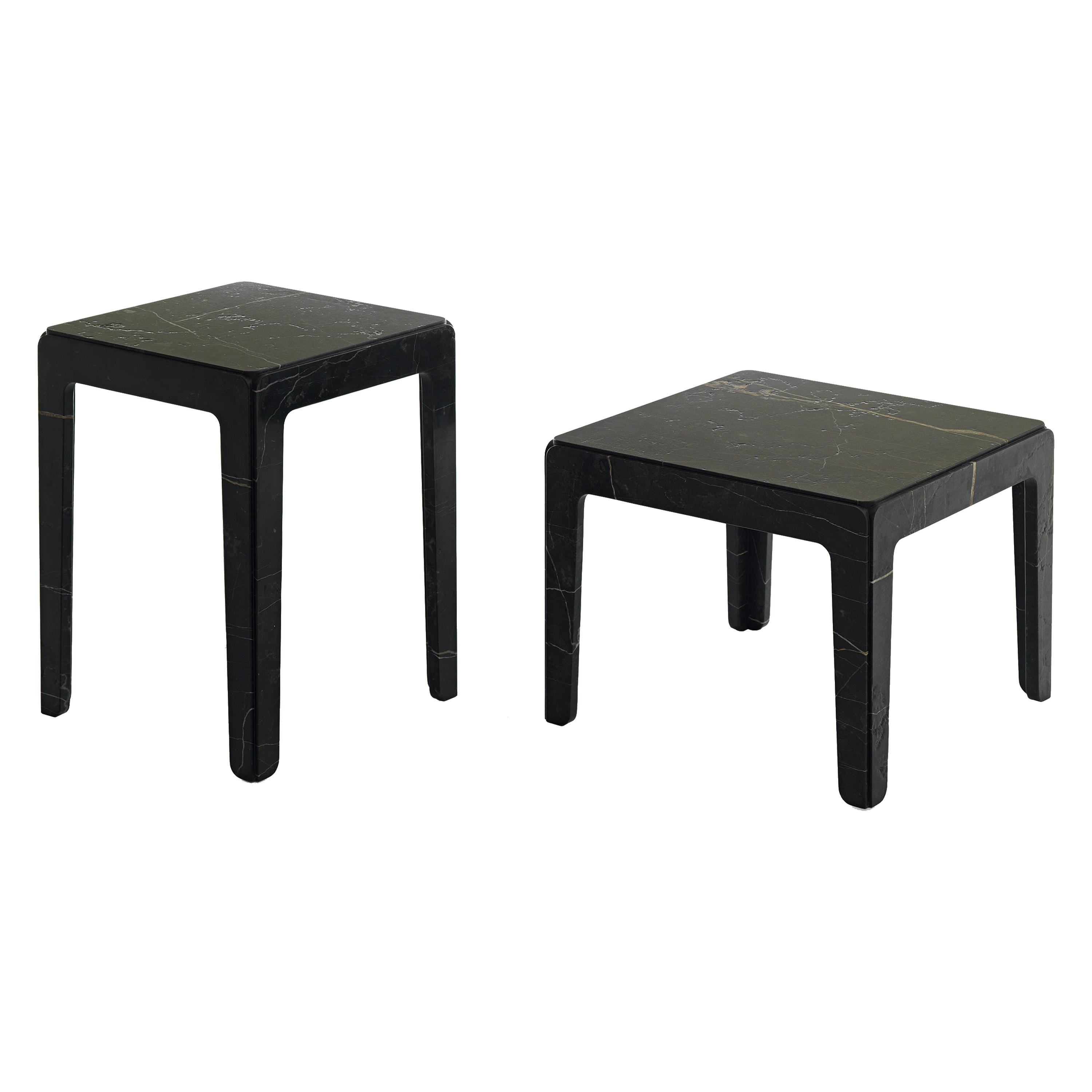 21st Century Modern Sculptural Side Tables In Solid New Saint Laurent Marble  