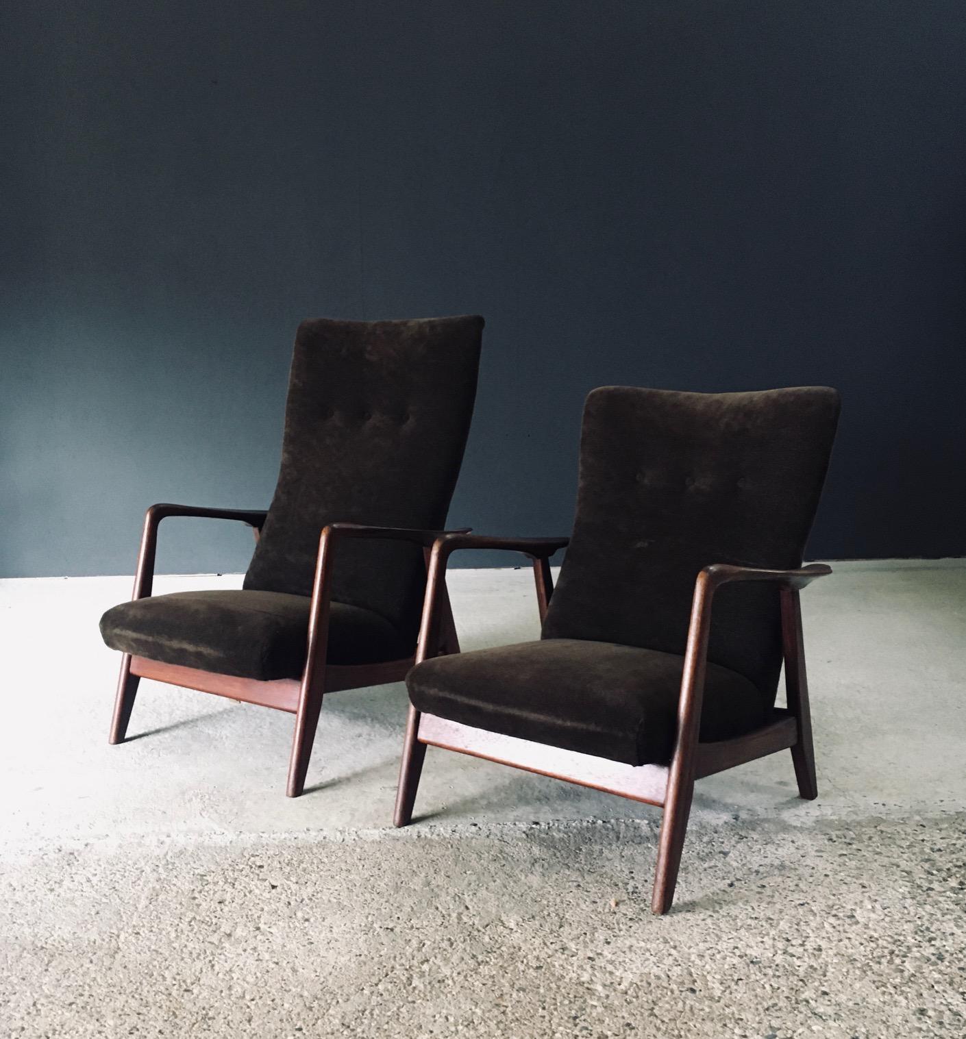 Vintage Midcentury Modern Scandinavian Design 'Rock Siësta' Lounge Chair Set von A. Relling und T. Bekken für Arnestad Bruk. Hergestellt in Norwegen, 1957. Modell mit niedrigem und hohem Rücken. Das Modell mit hoher Rückenlehne kann als