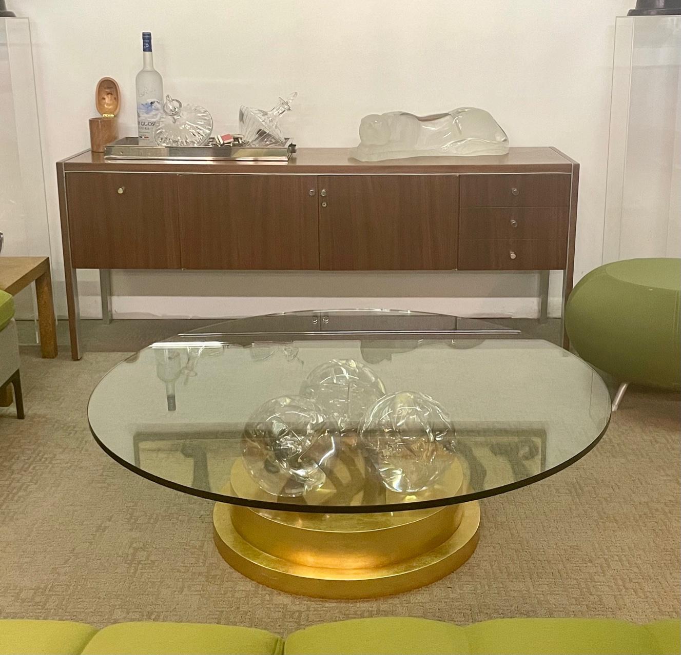 Mid-Century Modern Rock Star Large Custom Round Giltwood & Glass Coffee Table with Huge Lucite Orbs