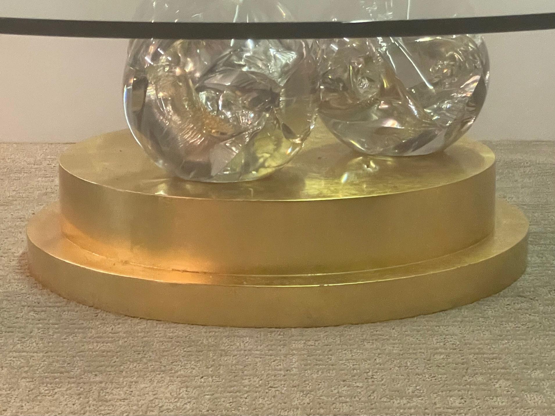 Rock Star Large Custom Round Giltwood & Glass Coffee Table with Huge Lucite Orbs In Good Condition In Hopewell, NJ