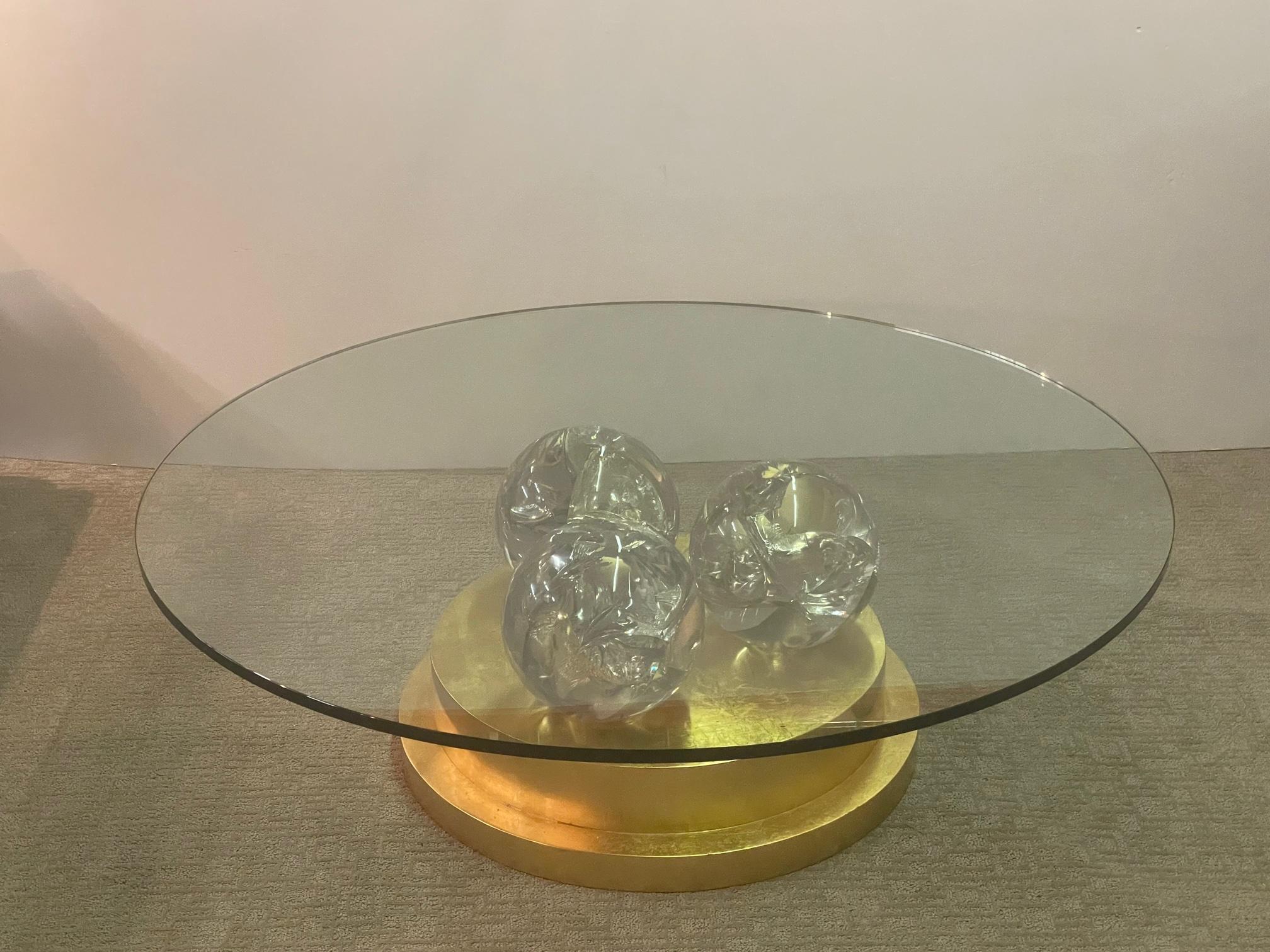 Rock Star Large Custom Round Giltwood & Glass Coffee Table with Huge Lucite Orbs 3