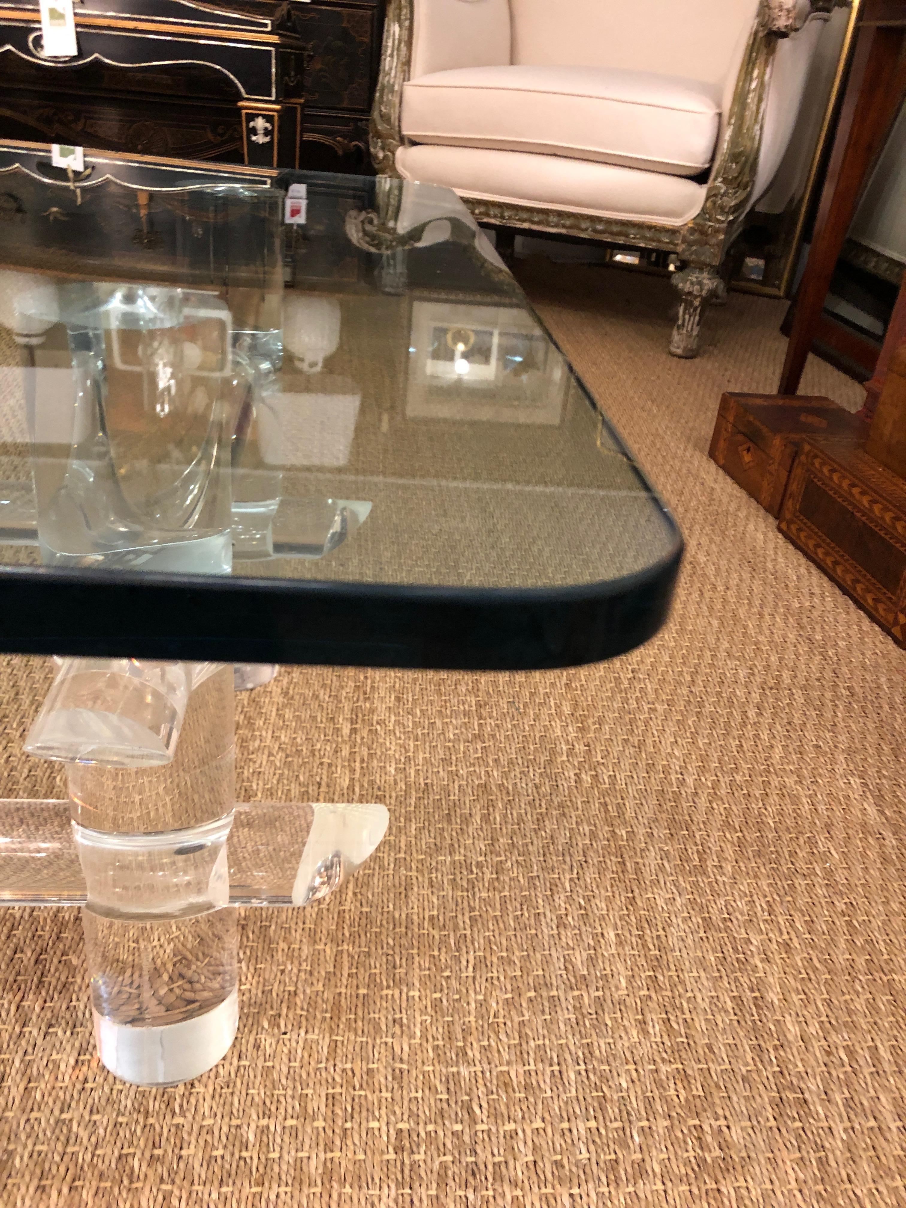 Late 20th Century Rock Star of a Lucite and Glass Coffee Table in the Style of Parzinger