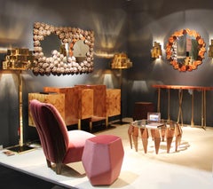 Contemporary geometric mustard velvet Rock stool by InsidherLand