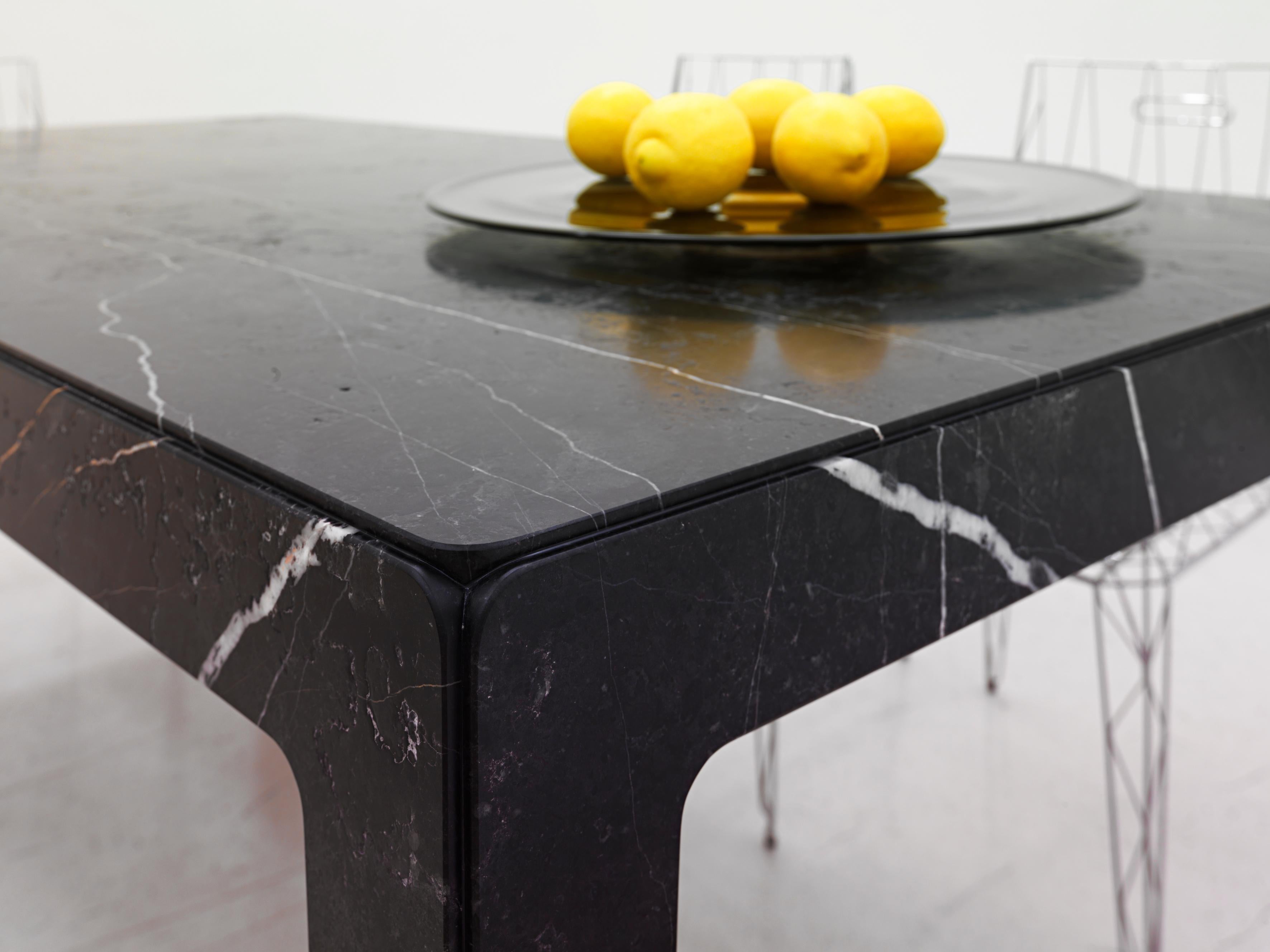 Carved 21st Century Modern Sculptural Table In Solid New Saint Laurent Marble   For Sale
