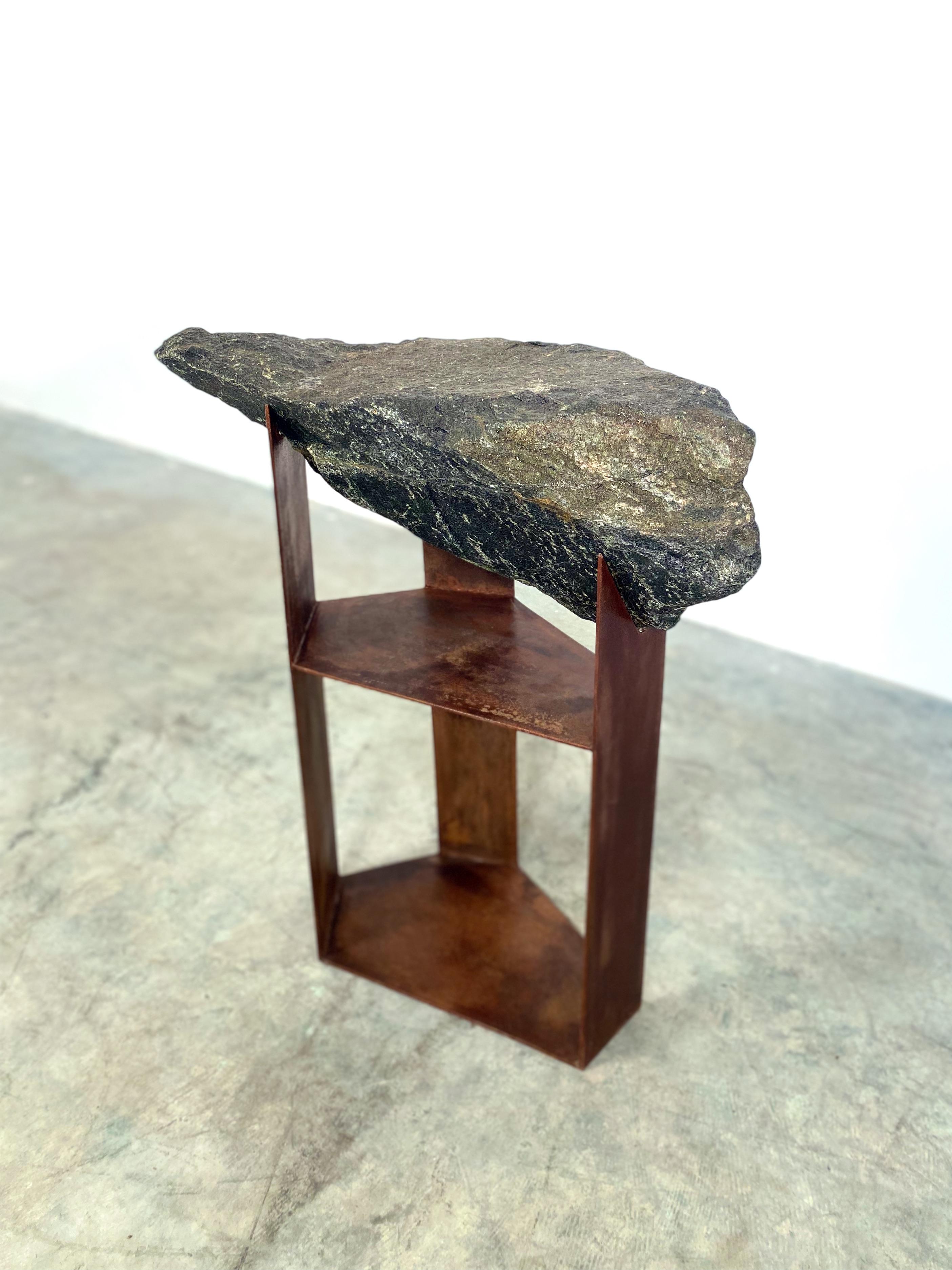 Rustic Rock Table No.11 by Quinn Morrissette, Natural Stone and Steel Side Table