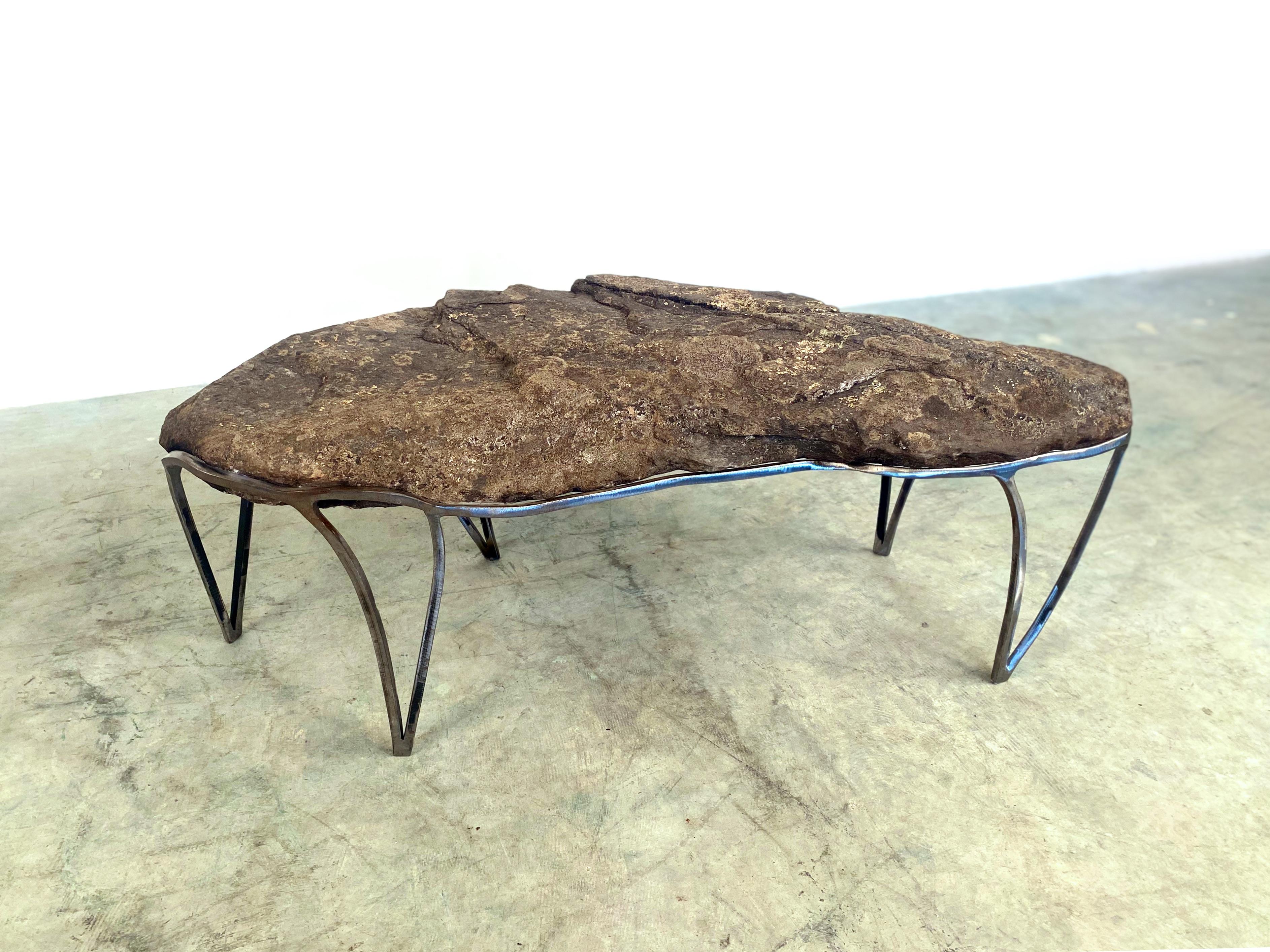 American Rock Table No.6 by Quinn Morrissette, Natural Stone and Steel Coffee Table 