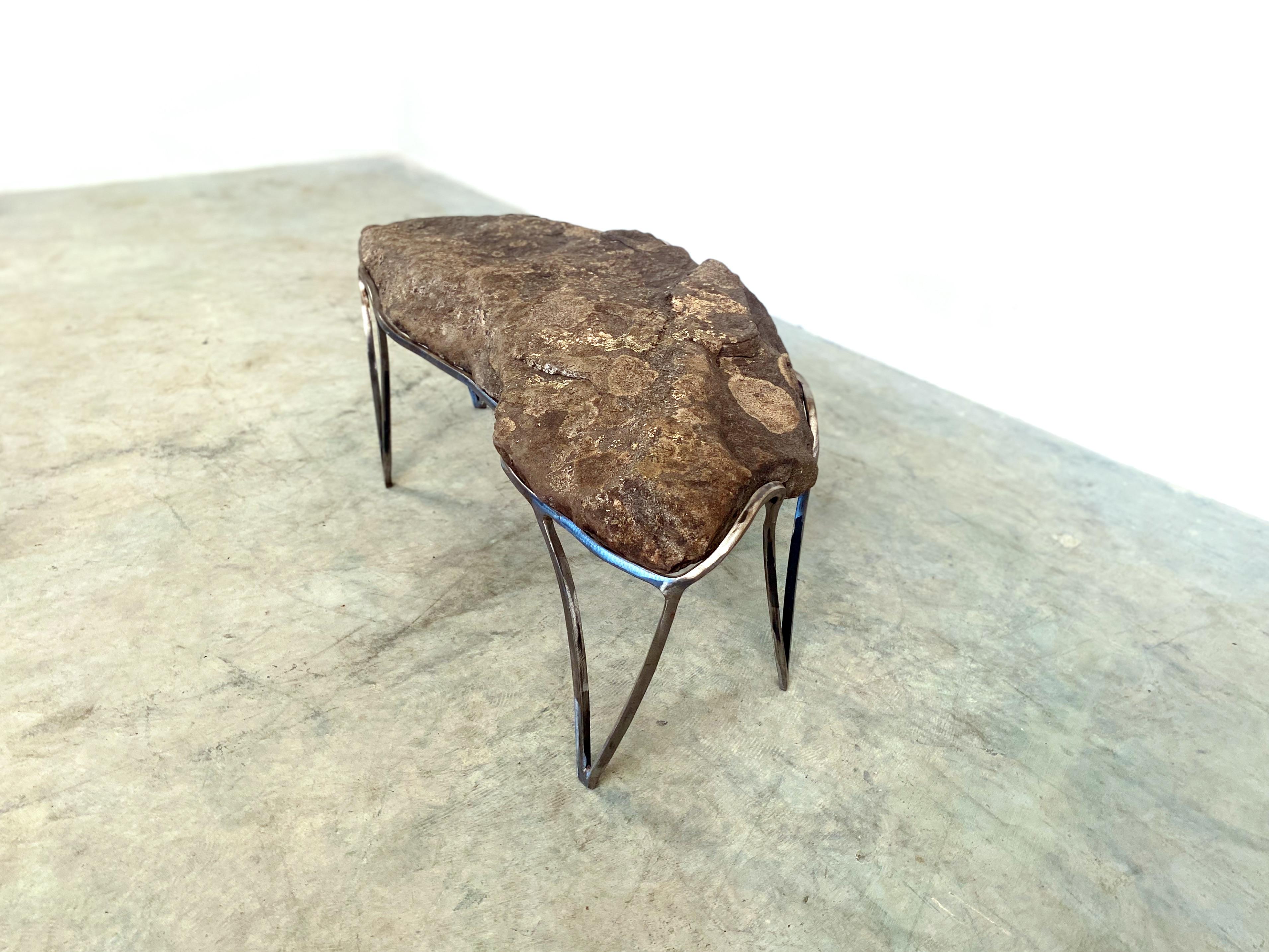 Hand-Crafted Rock Table No.6 by Quinn Morrissette, Natural Stone and Steel Coffee Table 