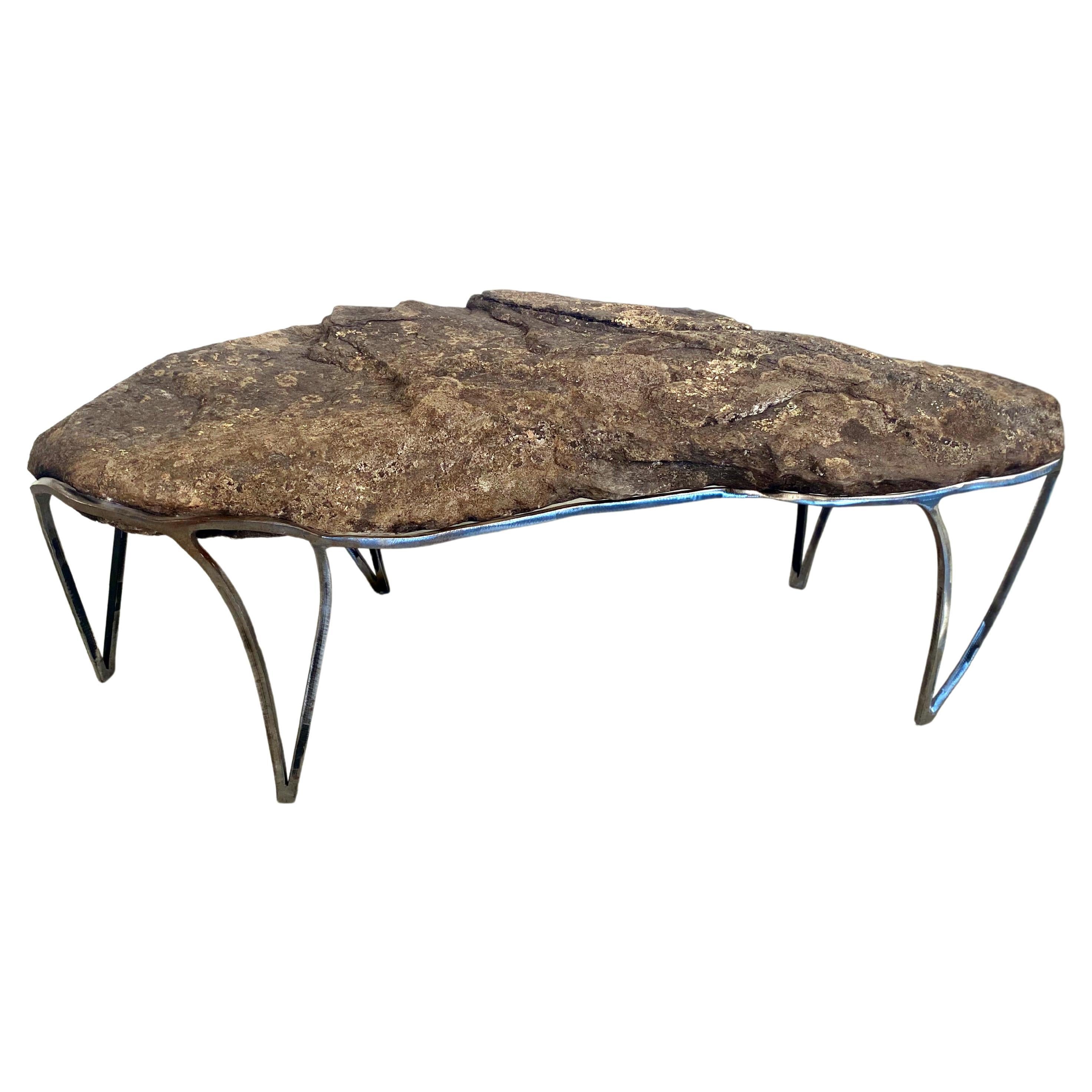 Rock Table No.6 by Quinn Morrissette, Natural Stone and Steel Coffee Table 