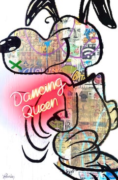 "Dancing Queen" Pop Art Style Artwork with Snoopy Motif with Real Neon Lights