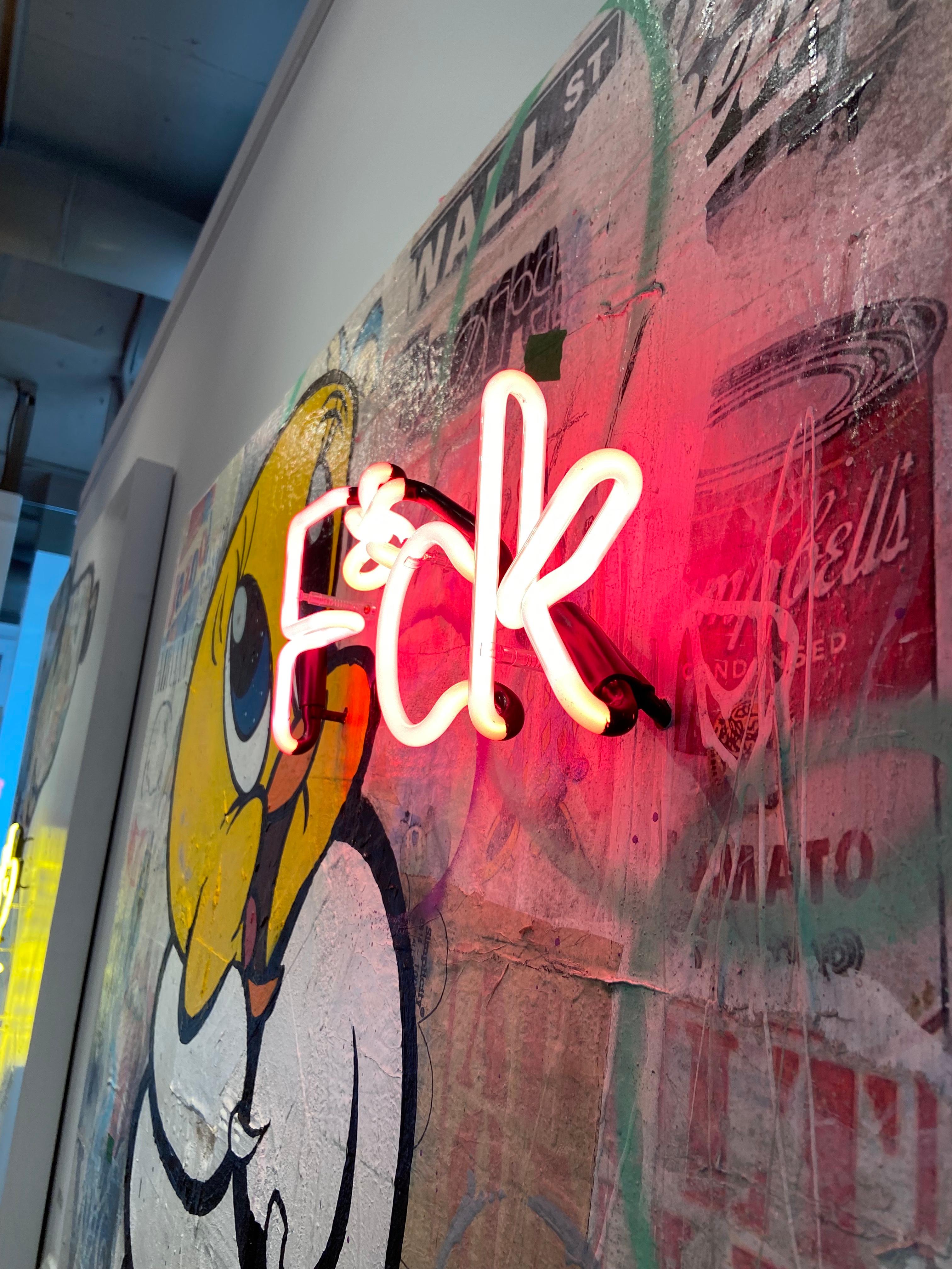 Œuvre d'art de style Pop Art « F*CK » avec motif Looney Tunes Tweety & Sylvester et néon 4