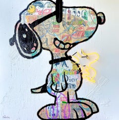 "Sunshine" Pop-Art-Stil Kunstwerk mit Snoopy-Motiv mit echten Neon Lights